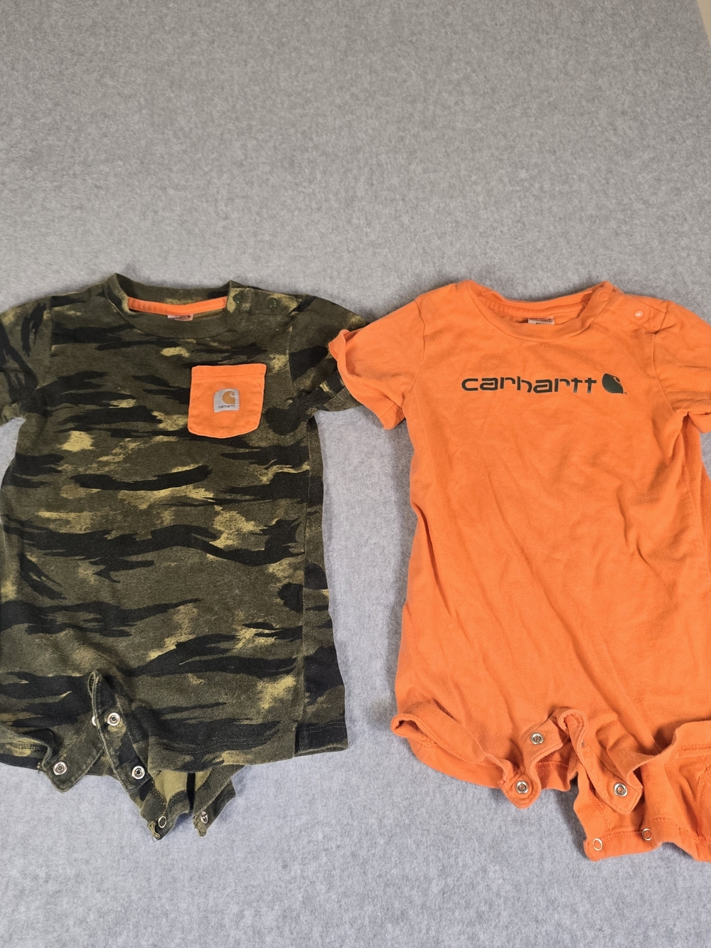 Carhartt Baby Boys 2 Piece Romper Set 18M Camo Orange Short Sleeve Cotton